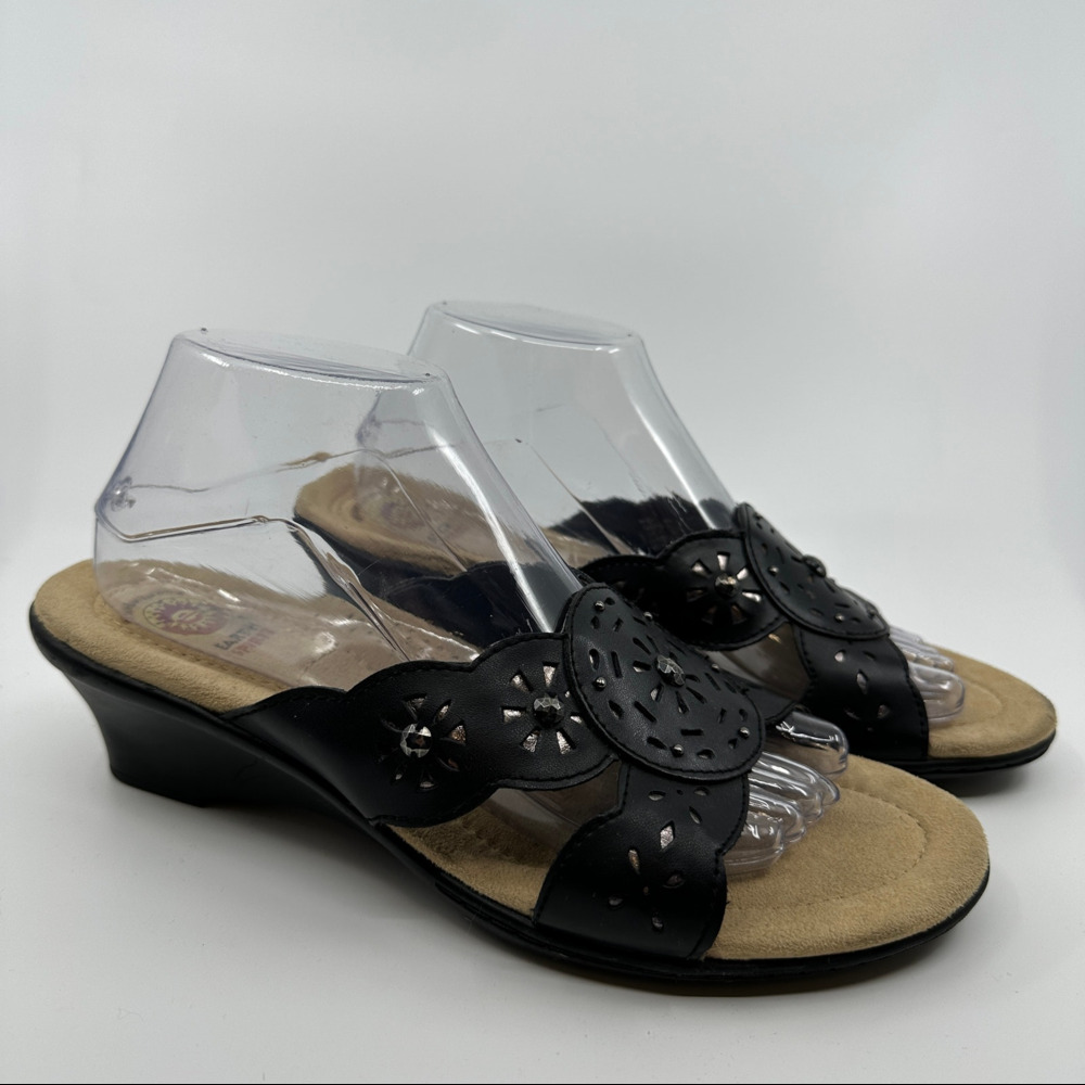 Earth Spirit Sandals WMNS 10 Black Maddy Wedge Cutout Comfort Shoe Leather Boho